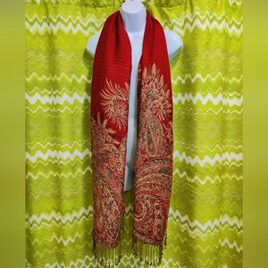 Deep Red And Gold Reversible Pashmina